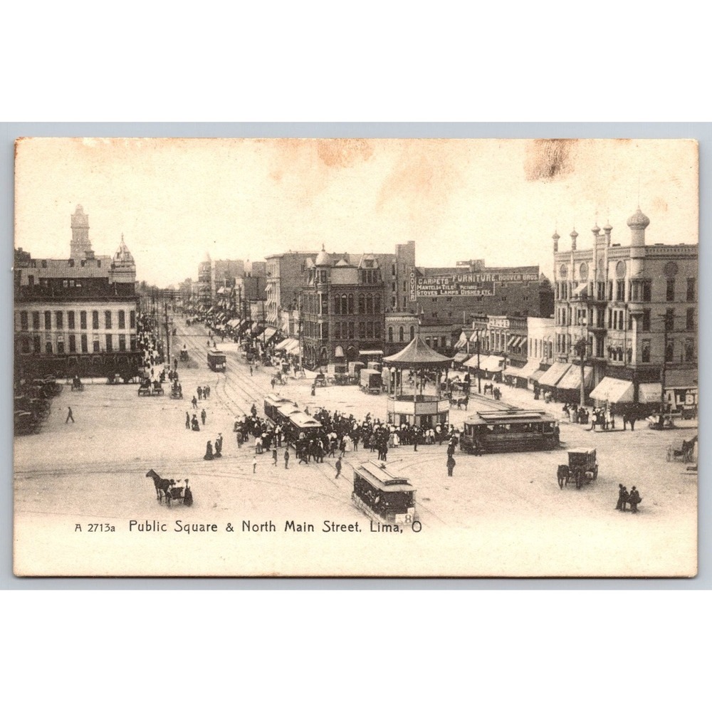 Lima Ohio Public Square North Main Street Vintage Postcard Early 1900s Rotograph